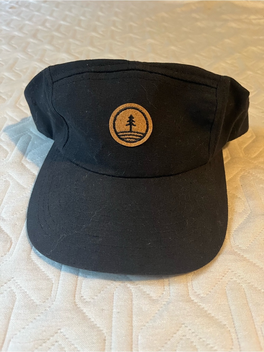 Black Five-Panel Cap with Tan Tree Patch
